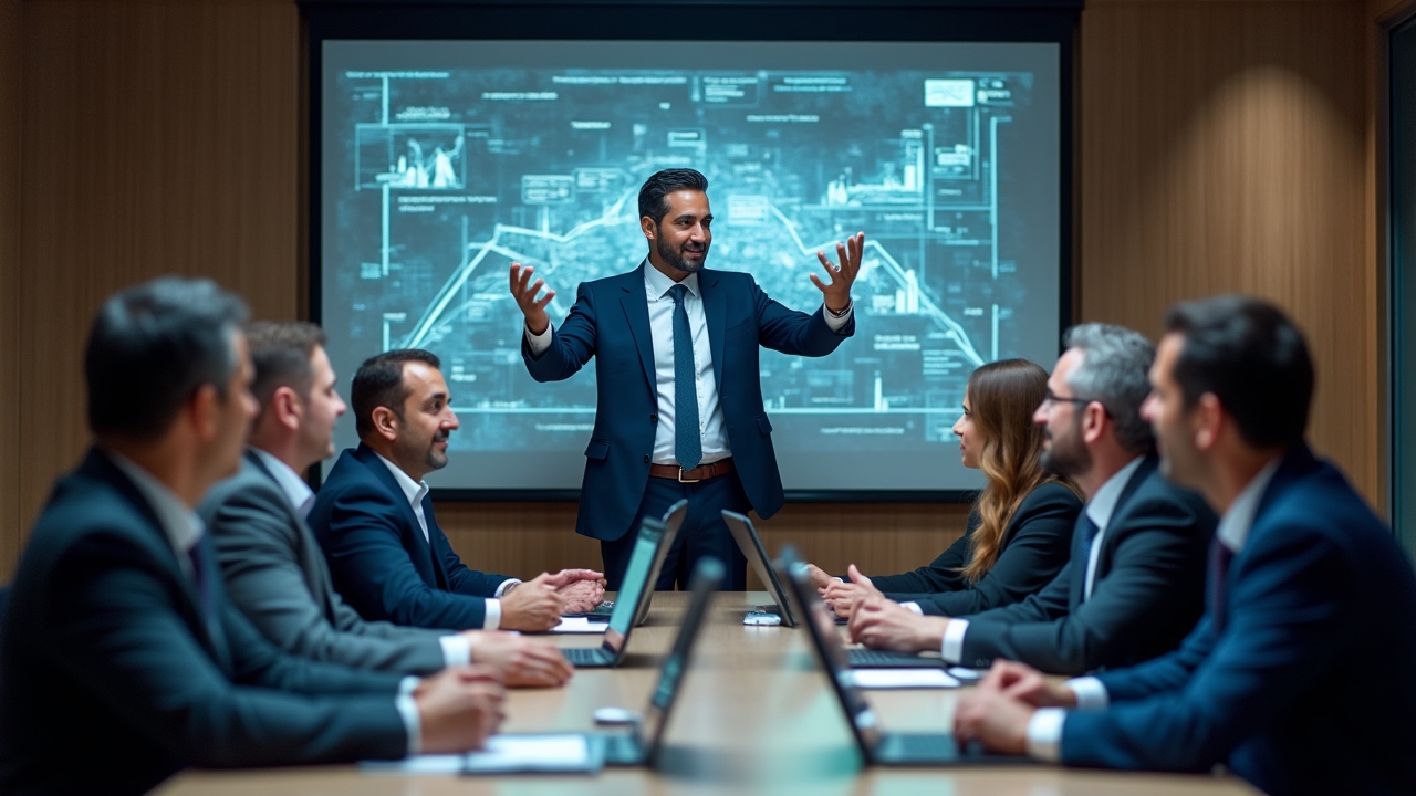 Corporate training session with executives engaged in strategic planning